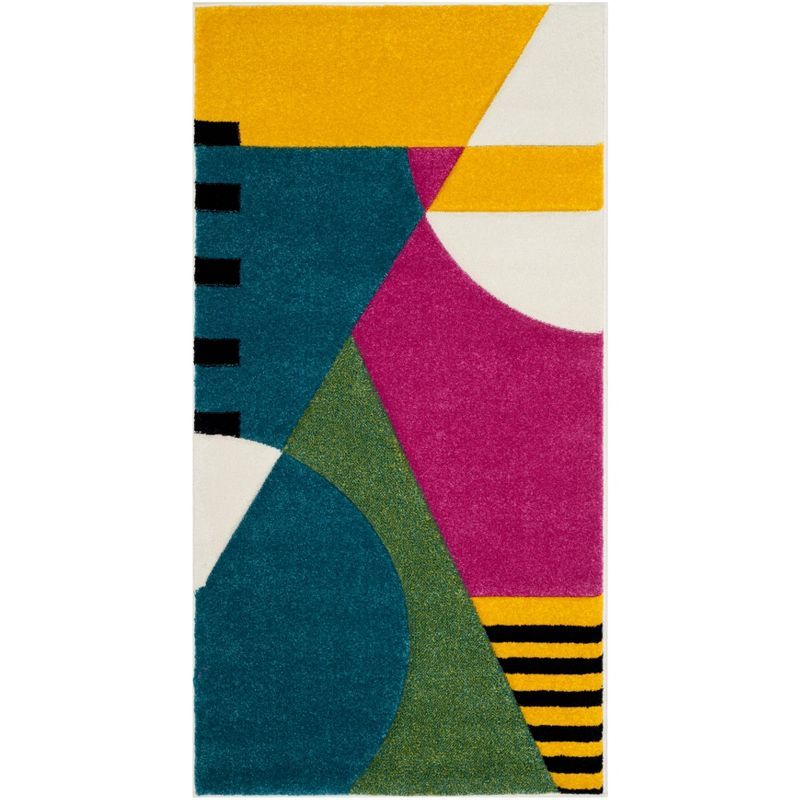 Peacock Blue Fuchsia Mid-Century Modern Synthetic Area Rug - 2'3" x 4'