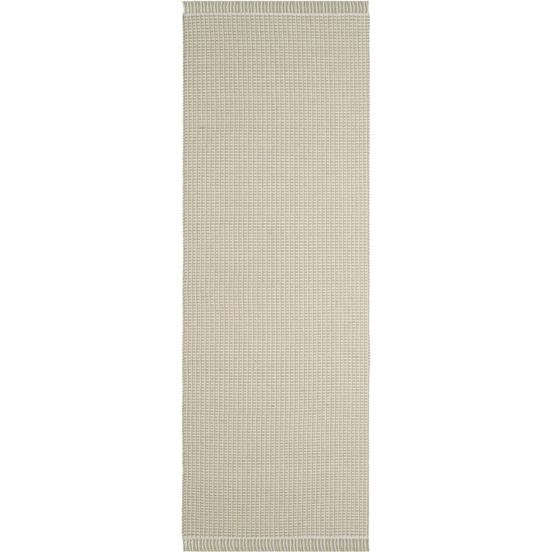 Ivory and Green Handwoven Cotton Runner Rug