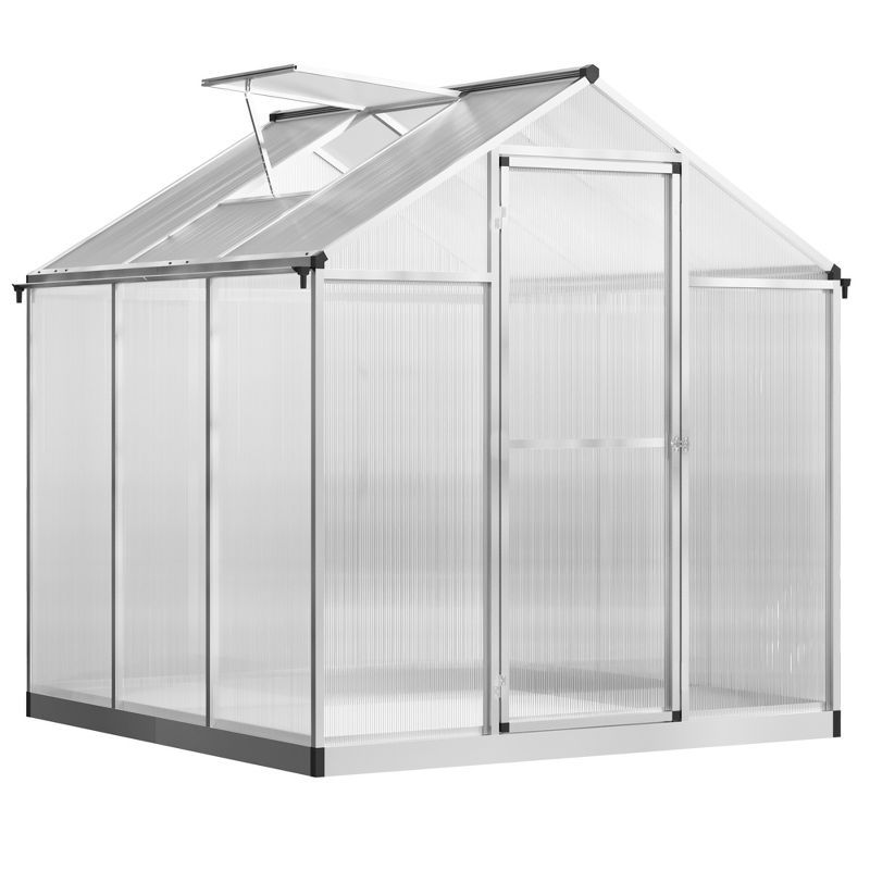 Outsunny 6' x 6' Polycarbonate Walk-In Greenhouse with Roof Vent and Rain Gutter