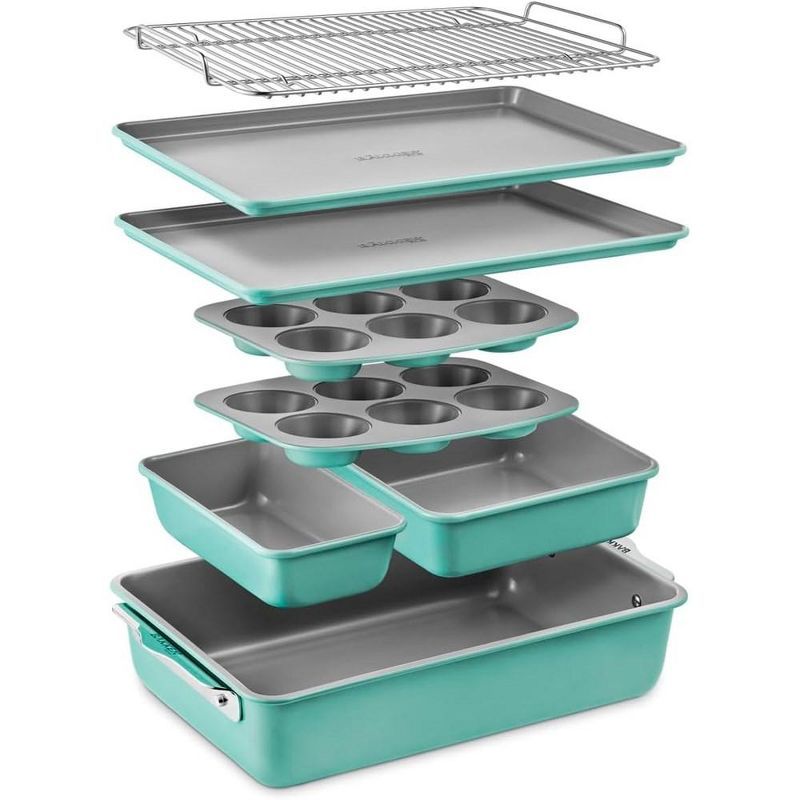Teal Ceramic Non-Stick 8-Piece Stackable Bakeware Set