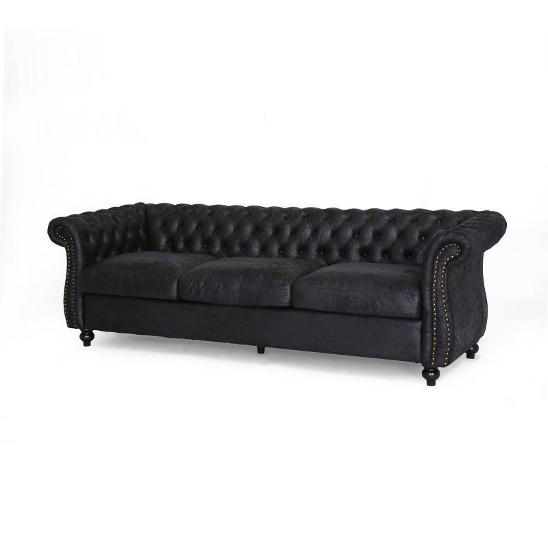 Somerville 81'' Black Faux Leather Chesterfield Sofa with Nailhead Accents