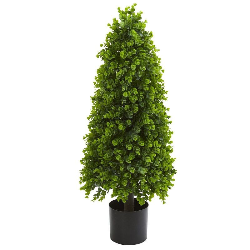 Elegant Green Eucalyptus Topiary with Lights, 40" Potted Outdoor Accent