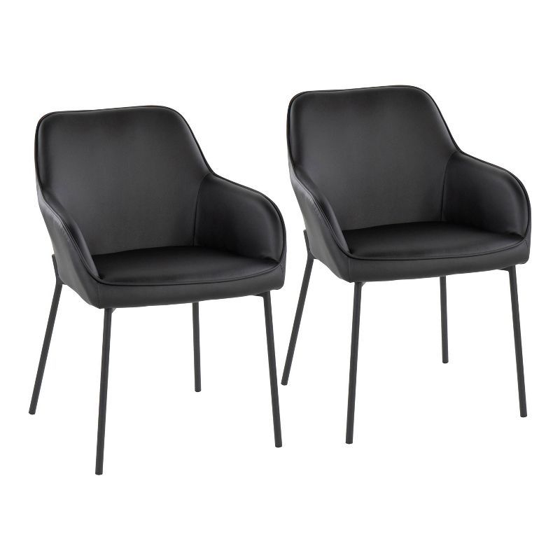 Black Faux Leather and Metal Dining Chairs, Set of 2