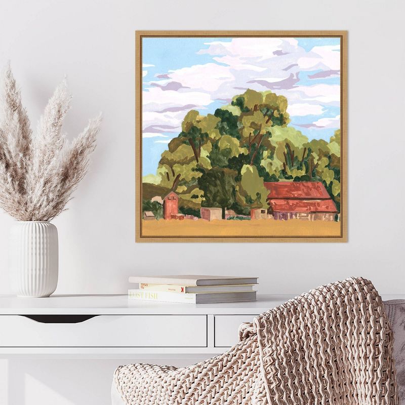 House in Village II Realism Art Canvas Print with Maple Frame