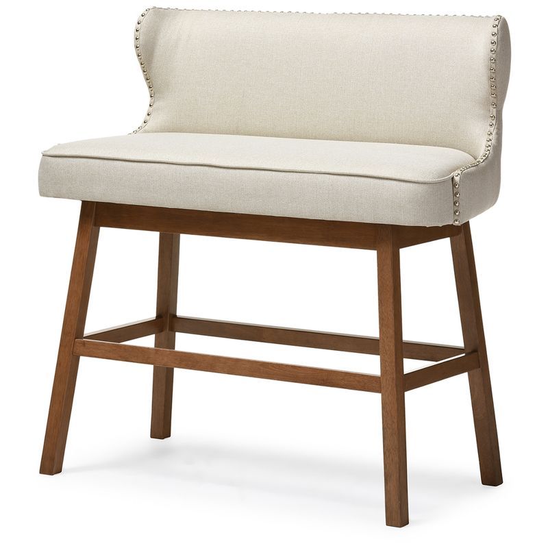 Light Beige Upholstered Walnut Wood Counter Stool