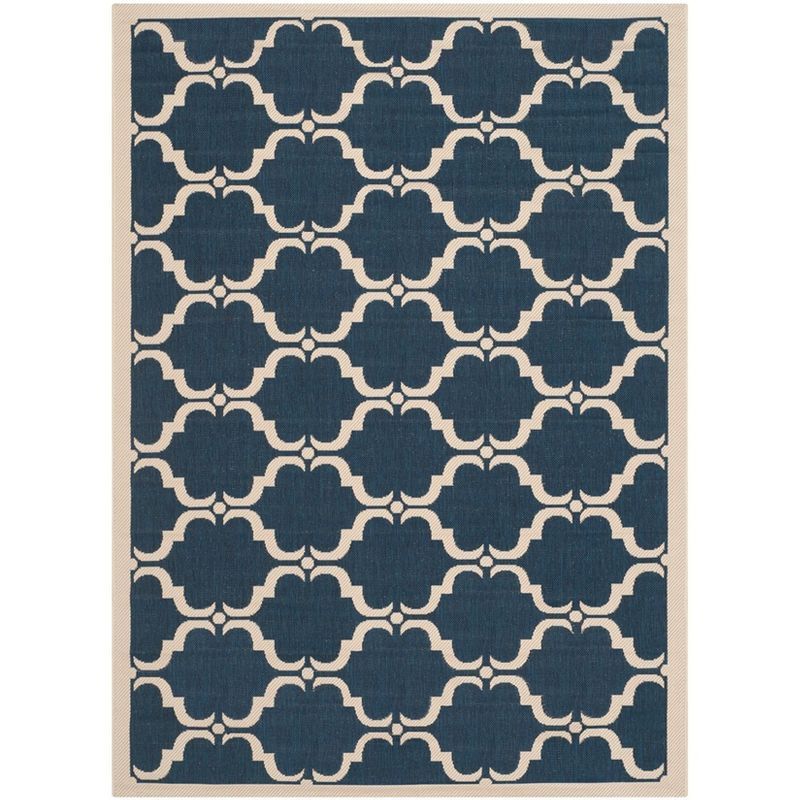 Navy & Beige Synthetic Reversible Flat-Woven Area Rug - 5'3" x 7'7"