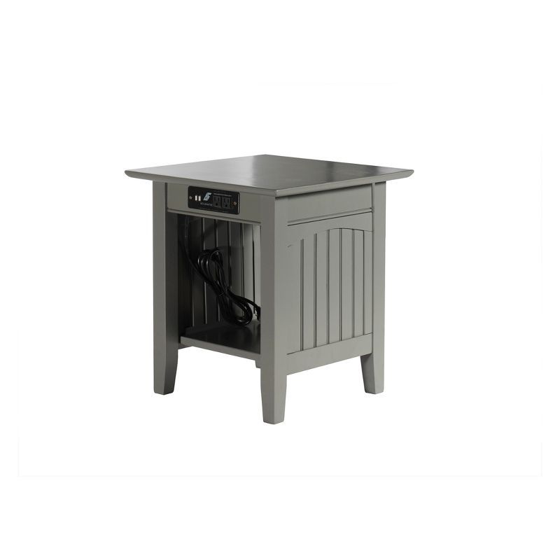 Gray Solid Wood End Table with Charging Station