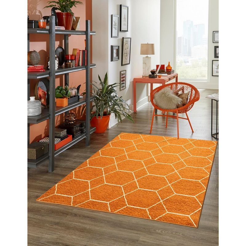 Vivid Orange and Ivory Geometric Trellis 6' x 9' Area Rug