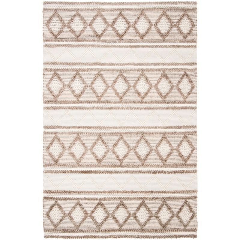 Handwoven Taupe & Ivory Wool-Cotton Blend Area Rug - 9' x 12'