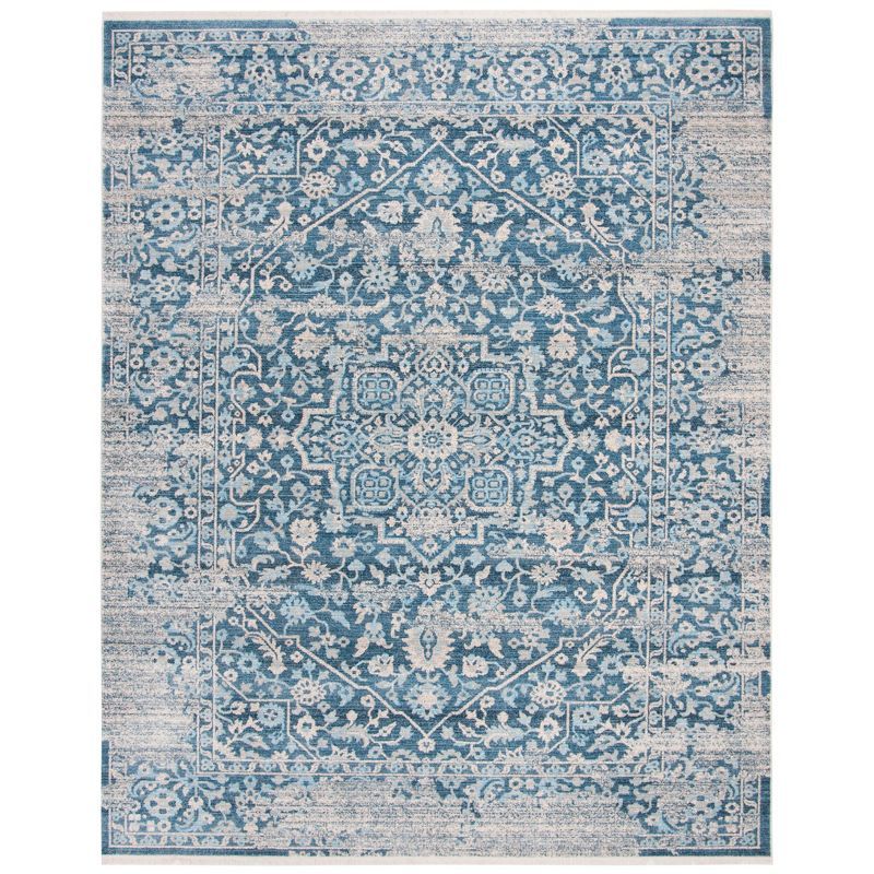 Reversible Blue Synthetic 8' x 10' Rectangular Area Rug