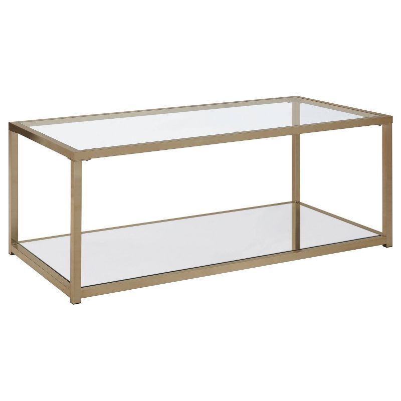 Rectangular Gold Metal and Glass Coffee Table