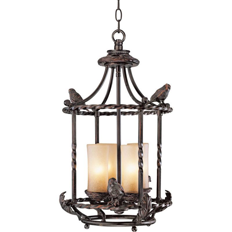 Bronze Birdcage Outdoor Pendant Chandelier with Scavo Glass