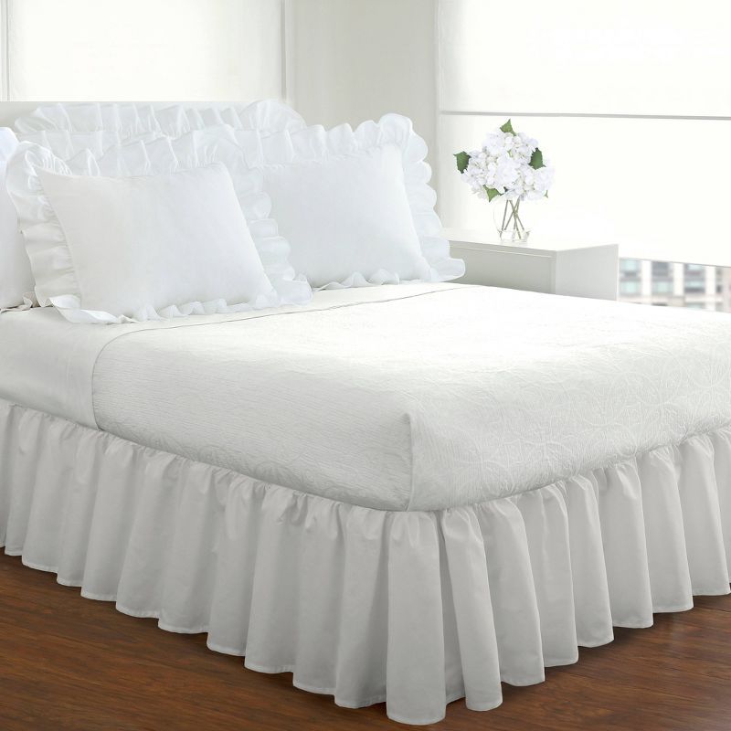 King White Ruffled Polyester Bed Skirt