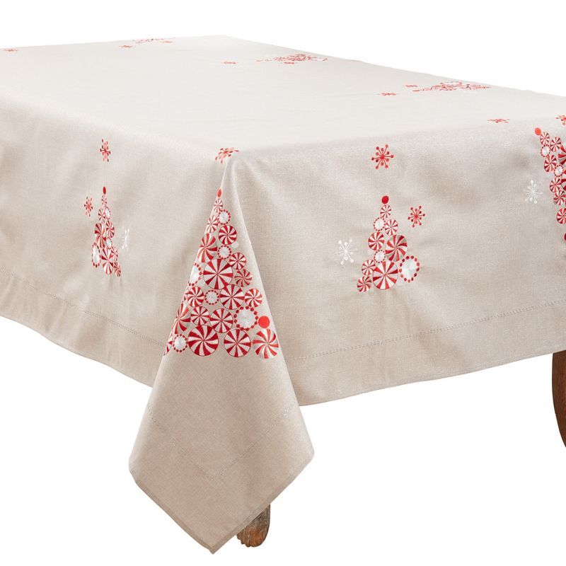 Peppermint Christmas Tree Design Fabric Holiday Tablecloth