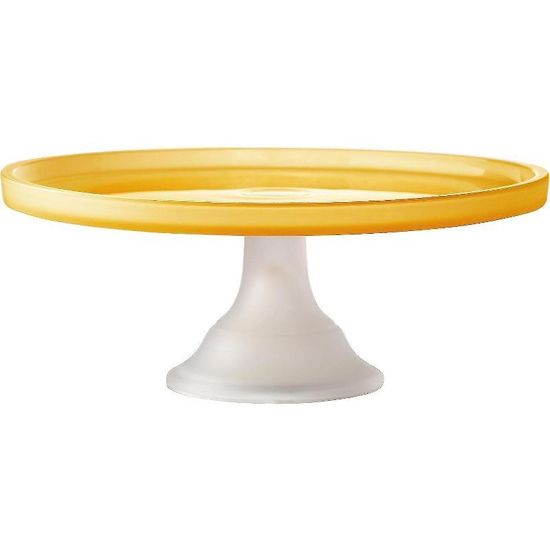 Amber Frosted Glass Cake Stand with White Pedestal, 12"