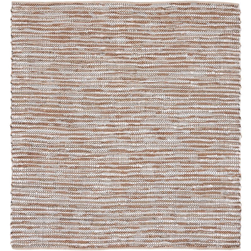 Beige and Ivory 6' x 6' Square Handwoven Cowhide Rug