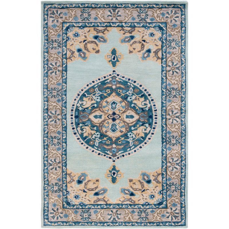 Turquoise and Silver Tufted Wool Oriental Rug