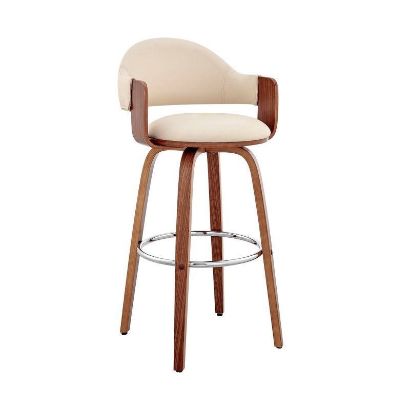 Daxton 26" Cream Faux Leather and Walnut Wood Swivel Bar Stool