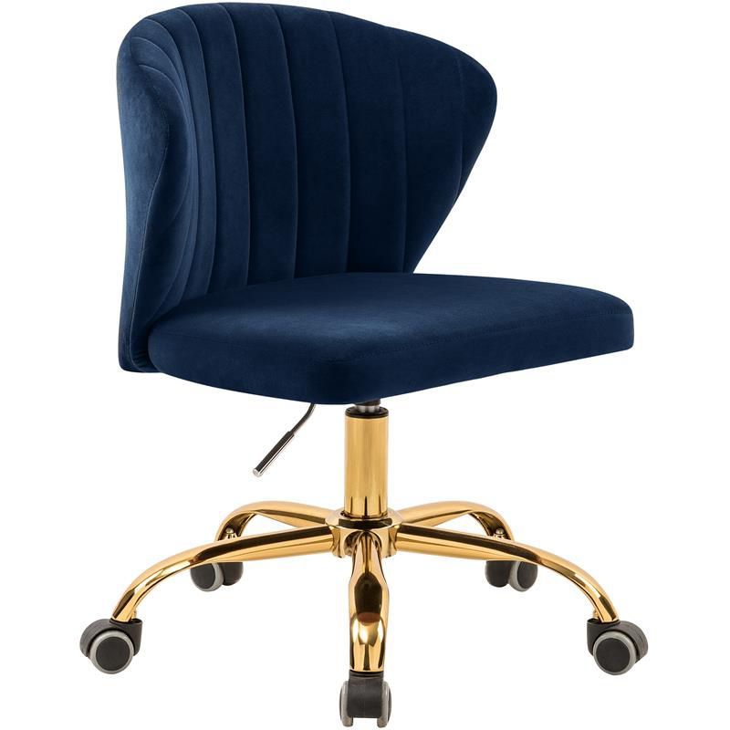 Navy Velvet and Gold Armless Swivel Office Chair