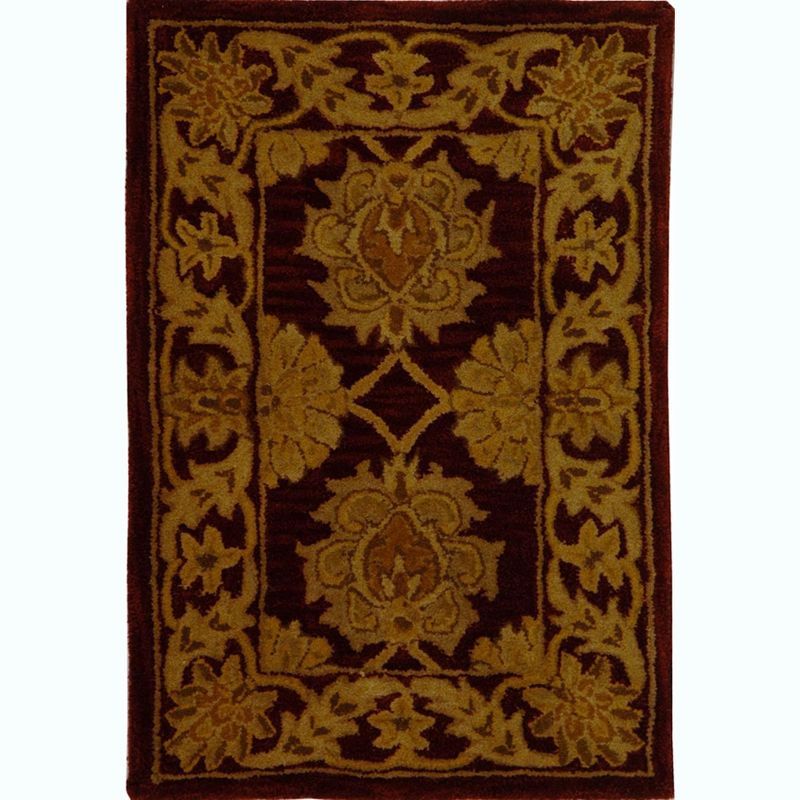 Maroon Hand-Tufted Wool Traditional Area Rug 2' x 3'