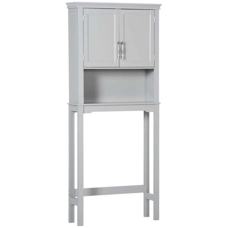 Gray MDF Over-the-Toilet Storage Cabinet with Adjustable Shelves