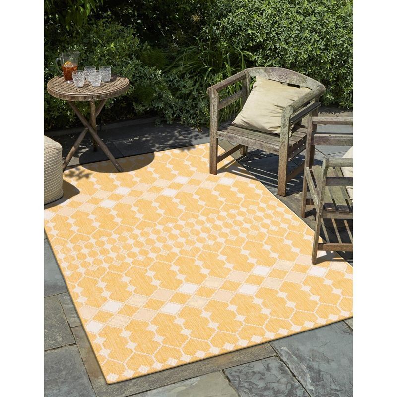 Yellow Synthetic Trellis Outdoor Rectangular 4' x 6' Rug