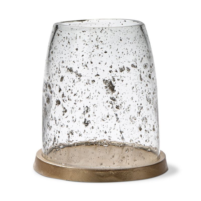 Small Clear Glass Hurricane Candle Holder with Metal Base