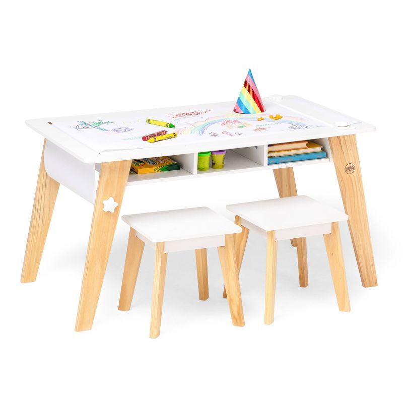 White and Natural Wood Kids Arts and Crafts Table Set with Storage