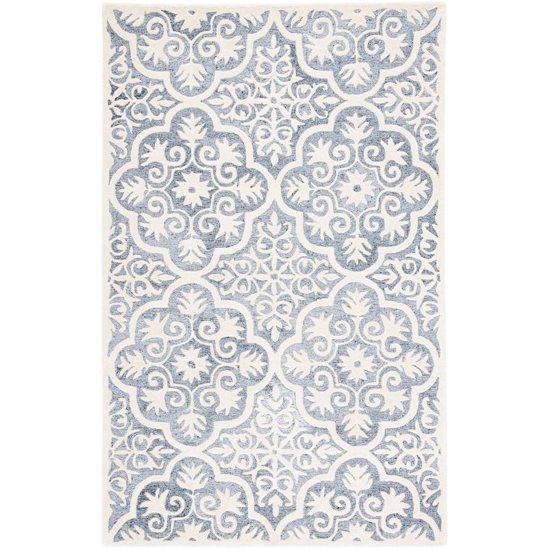 Elegant Floral Light Blue Hand-Tufted Wool Area Rug 4' x 6'