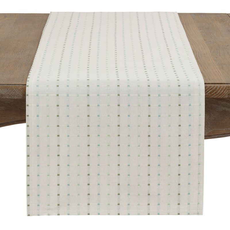 White Cotton Blend Stitched Line Table Runner