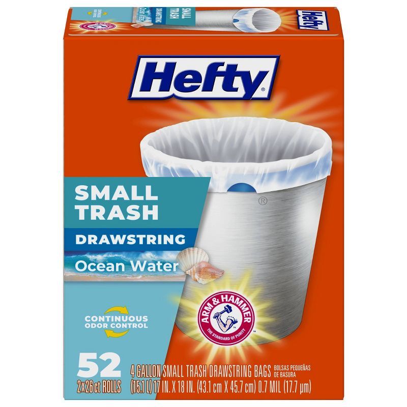 Hefty Small Ocean Water Scented Drawstring Trash Bags, 52 Count