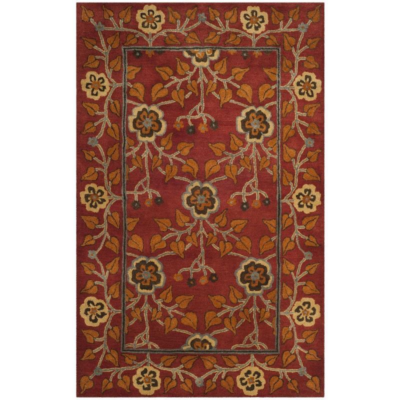 Hand-Tufted Red Wool Rectangular Area Rug, 5' x 8'