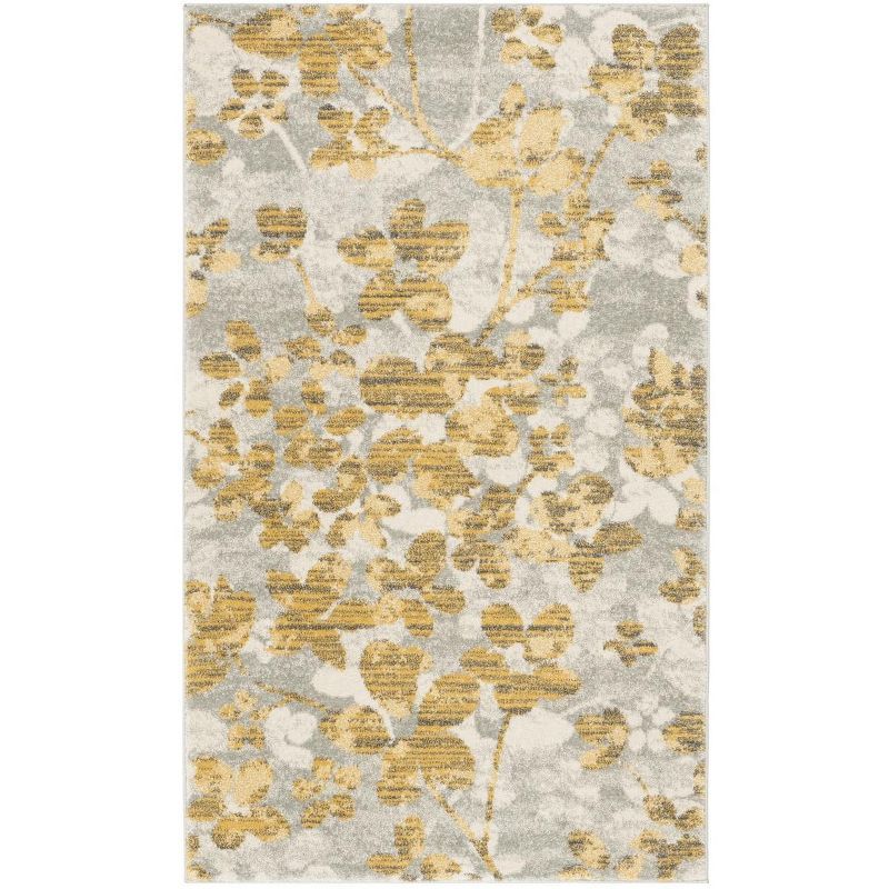 Rectangular 5' x 7' Grey and Gold Synthetic Area Rug