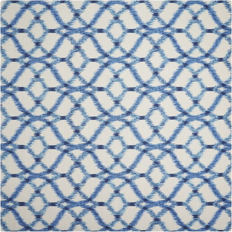 Aegean Blue and White Ikat Square Outdoor Rug