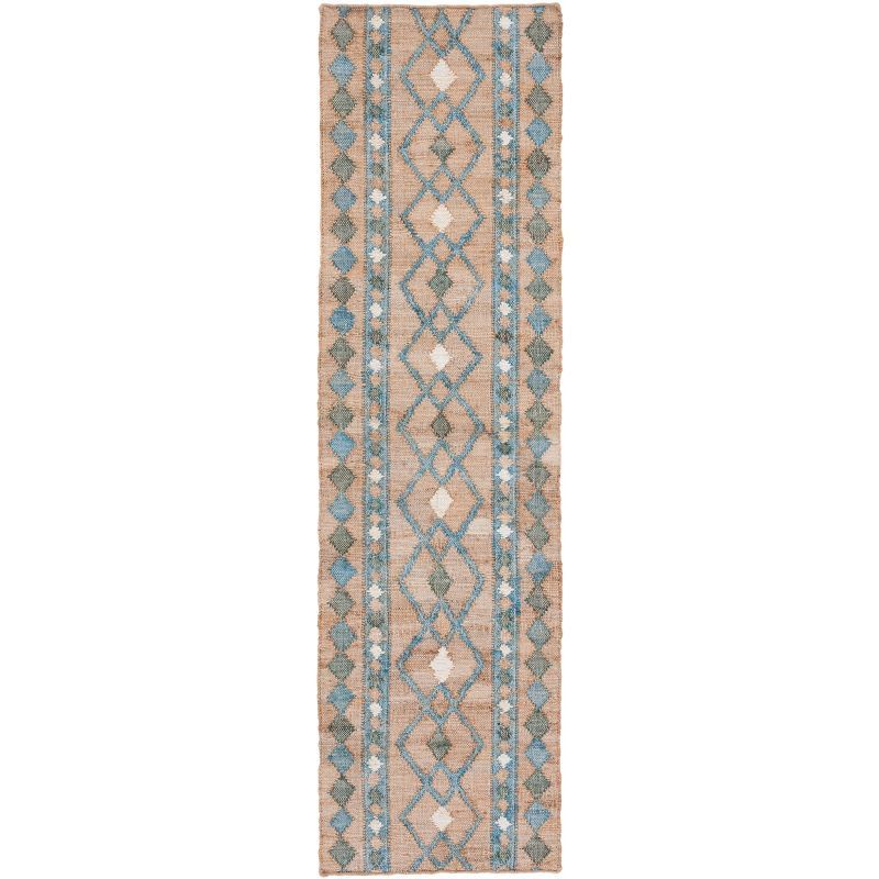 Handmade Blue and Natural Wool Tribal Runner Rug