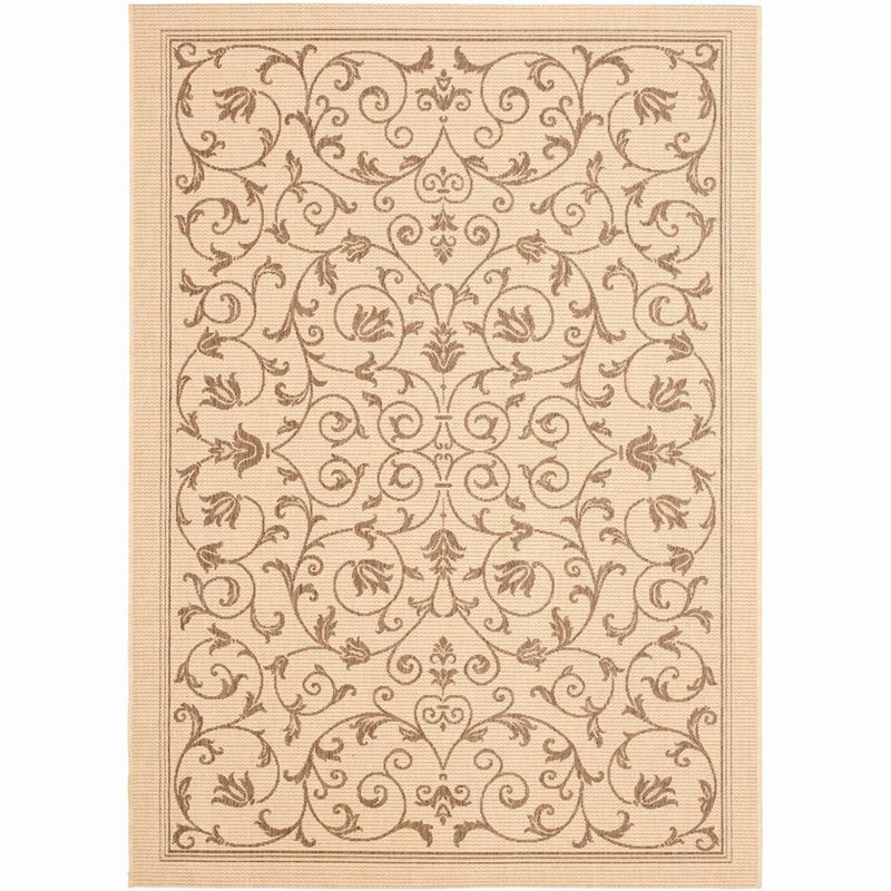 Courtyard Scroll 2'7" x 5' Natural Brown Synthetic Round Area Rug