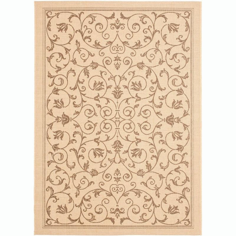 Courtyard Scroll 2'7" x 5' Natural Brown Synthetic Round Area Rug