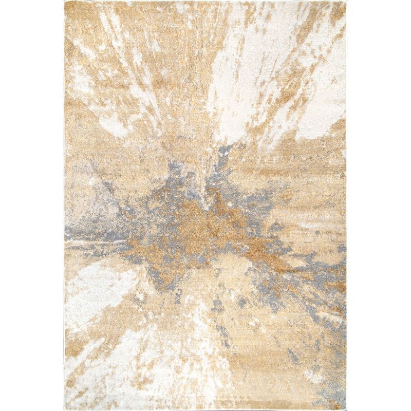 Gold and Gray Abstract 8' x 10' Stain-Resistant Synthetic Area Rug