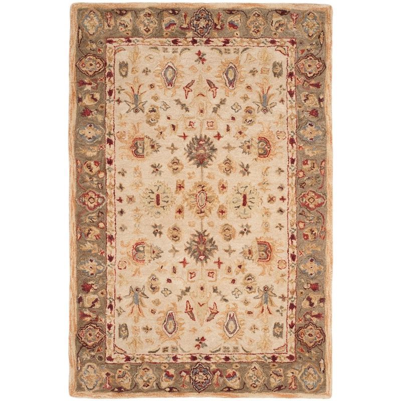 Ivory Floral Hand Tufted Wool Area Rug, 3' x 5'