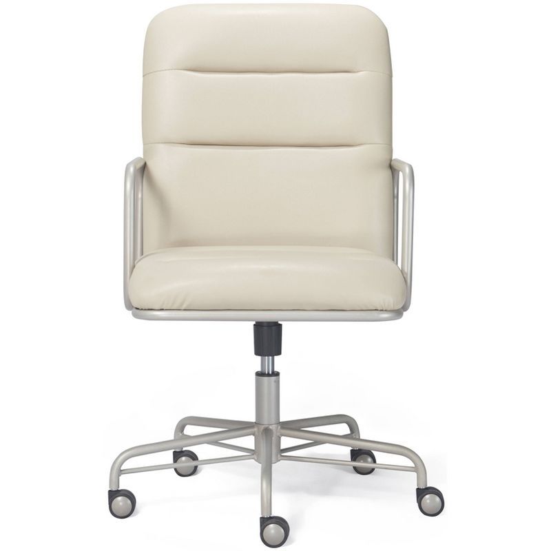 Ivory White Executive Leather Swivel Chair with Metal Frame