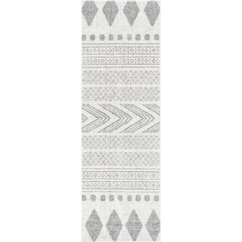 Geometric Gray Synthetic Easy-Care Runner Rug, 2' 8" x 8'