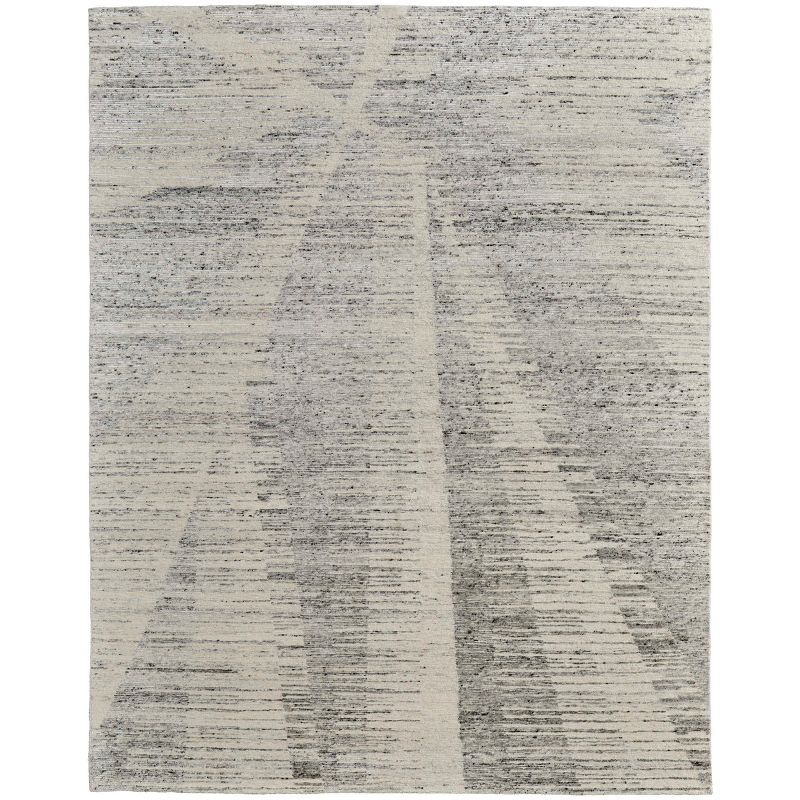 Ivory and Gray Hand-Knotted Wool and Viscose Abstract Rug, 4' x 6'