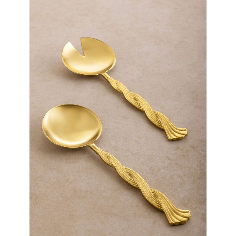 Matte Gold-Finished Stainless Steel Spiral Salad Servers, Set of 2