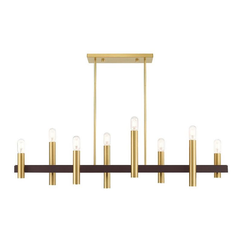 Helsinki Satin Brass & Bronze 8-Light Linear Chandelier with Crystal Accents
