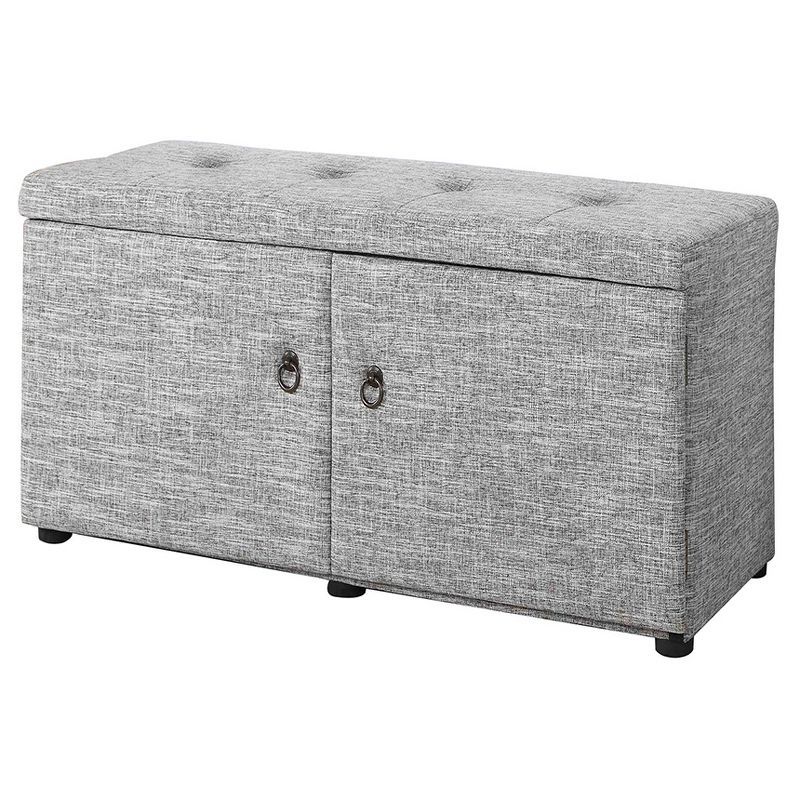 18" Dove Grey Tufted Fabric Shoe Storage Ottoman