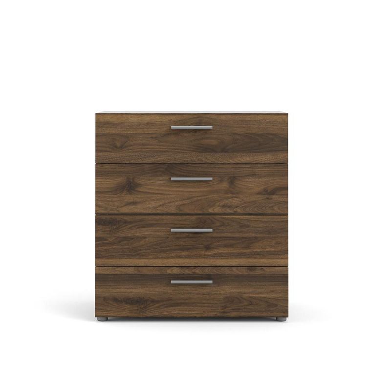 Walnut Medium Wood 4-Drawer Chest with Steel Handles
