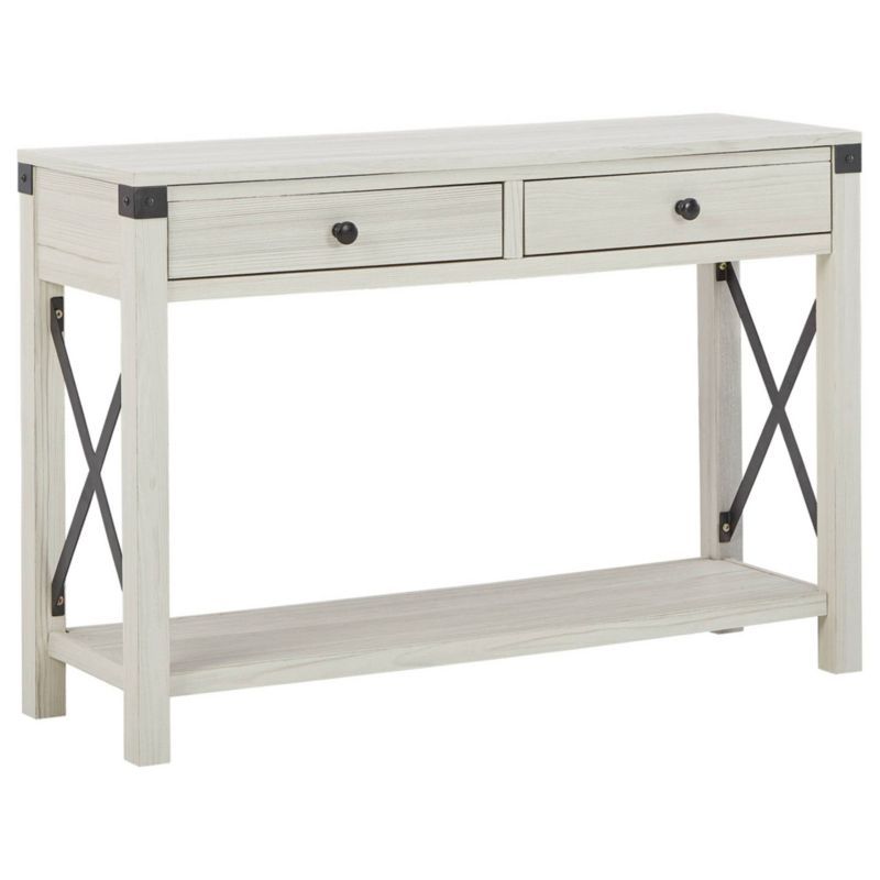 Modern Farmhouse White Wood & Metal Console Table with Storage