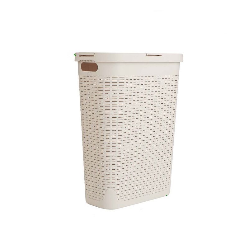 Ivory Rectangular Wicker Collapsible Laundry Hamper with Lid