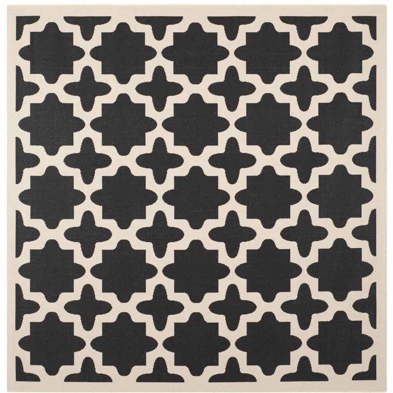 Safavieh Courtyard Black and Beige 4' Square Indoor/Outdoor Area Rug