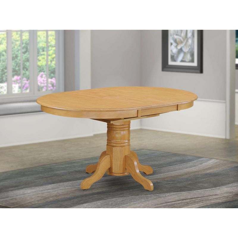 Oak Finish Round Extendable Wood Dining Table